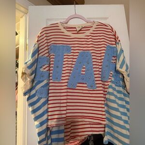 Fantastic Fawn Red and Blue Striped Star Top